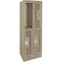 Casiers Clean Line, 2 niveaux, Bloc de 2, 24" x 18" x 76", Acier, Beige, Rivet (assembl&eacute;), Perfor&eacute; Consource