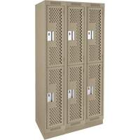 Clean Line Lockers, 2 -tier, Bank of 3, 36" x 18" x 76", Steel, Beige, Rivet (Assembled), Perforated Consource