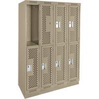 Clean Line Lockers, 2 -tier, Bank of 4, 48" x 18" x 76", Steel, Beige, Rivet (Assembled), Perforated Consource