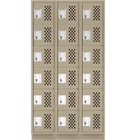Assembled Lockerettes Clean Line Perforated Economy Lockers, 6 -tier, Bank of 3, 18" x 72" x 12", Steel Consource