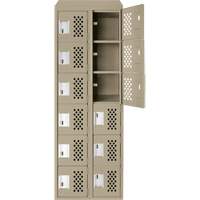 Assembled Lockerettes Clean Line Perforated Economy Lockers, 6 -tier, Bank of 2, 18" x 72" x 12", Steel Consource