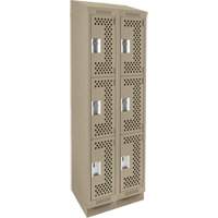 Clean Line Lockers, 3 -tier, Bank of 2, 24" x 15" x 82", Steel, Beige, Rivet (Assembled), Perforated Consource