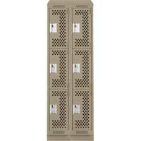 Clean Line Lockers, 3 -tier, Bank of 2, 24" x 15" x 82", Steel, Beige, Rivet (Assembled), Perforated Consource