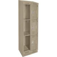 Clean Line Lockers, 3 -tier, Bank of 2, 24" x 15" x 82", Steel, Beige, Rivet (Assembled), Perforated Consource