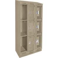 Casiers Clean Line, 3 niveaux, Bloc de 3, 36" x 15" x 82", Acier, Beige, Rivet (assembl&eacute;), Perfor&eacute; Consource
