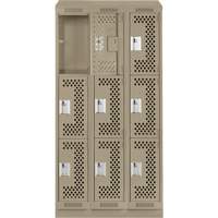 Casiers Clean Line, 3 niveaux, Bloc de 3, 36" x 15" x 82", Acier, Beige, Rivet (assembl&eacute;), Perfor&eacute; Consource
