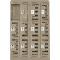 Casiers Clean Line, 3 niveaux, Bloc de 4, 48" x 18" x 82", Acier, Beige, Rivet (assembl&eacute;), Perfor&eacute; Consource