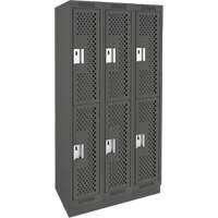Clean Line Lockers, 2 -tier, Bank of 3, 36" x 18" x 76", Steel, Charcoal, Rivet (Assembled), Perforated Consource