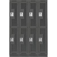 Clean Line Lockers, 2 -tier, Bank of 4, 48" x 18" x 76", Steel, Charcoal, Rivet (Assembled), Perforated Consource