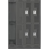Clean Line Lockers, 2 -tier, Bank of 4, 48" x 18" x 76", Steel, Charcoal, Rivet (Assembled), Perforated Consource