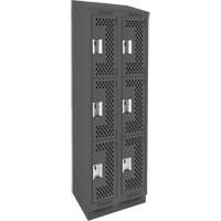 Clean Line Lockers, 3 -tier, Bank of 2, 24" x 15" x 82", Steel, Charcoal, Rivet (Assembled), Perforated Consource