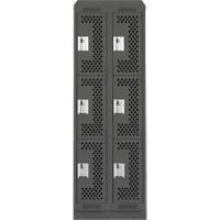 Clean Line Lockers, 3 -tier, Bank of 2, 24" x 15" x 82", Steel, Charcoal, Rivet (Assembled), Perforated Consource
