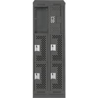 Clean Line Lockers, 3 -tier, Bank of 2, 24" x 15" x 82", Steel, Charcoal, Rivet (Assembled), Perforated Consource