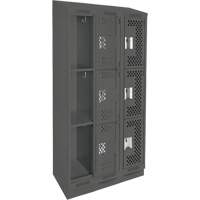 Clean Line Lockers, 3 -tier, Bank of 3, 36" x 18" x 82", Steel, Charcoal, Rivet (Assembled), Perforated Consource