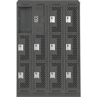 Casiers Clean Line, 3 niveaux, Bloc de 4, 48" x 18" x 82", Acier, Charbon, Rivet (assembl&eacute;), Perfor&eacute; Consource