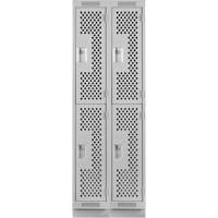 Clean Line Lockers, 2 -tier, Bank of 2, 24" x 18" x 76", Steel, Grey, Rivet (Assembled), Perforated Consource