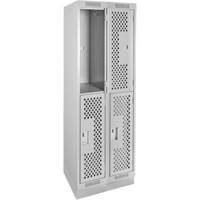 Clean Line Lockers, 2 -tier, Bank of 2, 24" x 18" x 76", Steel, Grey, Rivet (Assembled), Perforated Consource