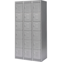 Lockers, 6 -tier, Bank of 3, 36" x 18" x 72", Steel, Grey, Knocked Down Consource