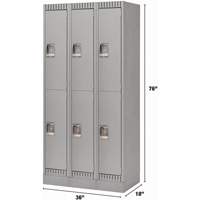 Lockers, 2 -tier, Bank of 3, 36" x 18" x 76", Steel, Grey, Knocked Down Consource