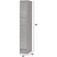 Lockers, 6 -tier, 12" x 18" x 76", Steel, Grey, Knocked Down Consource
