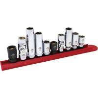 Jeu de douilles chrom&eacute;es avec rail, 10 Morceaux, Prise de 1/4"/3/8" Consource