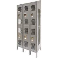Vented Lockers, 2 -tier, Bank of 3, 36 x 18" x 88", Steel, Grey, Knocked Down, Perforated Consource