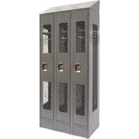 Vented Lockers, Bank of 3, 36 x 18" x 88", Steel, Grey, Knocked Down, Perforated Consource