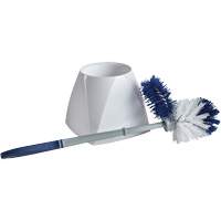 Toilet Brush with Lip & Holder, 15" L, Synthetic Bristles, White Consource