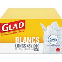 Tall 45L Febreze Garbage Bags, Regular, 24" W x 28" L, White Consource