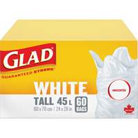Tall 45L Unscented Garbage Bags, Regular, 24" W x 28" L, White Consource