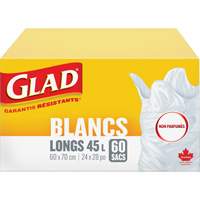 Tall 45L Unscented Garbage Bags, Regular, 24" W x 28" L, White Consource