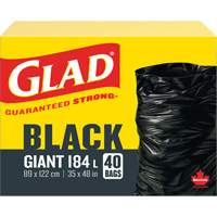 Sacs &agrave; ordures 184 L, R&eacute;gulier, 35" la x 48" lo, Noir Consource