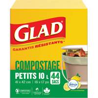 Petits sacs de compostage, R&eacute;gulier, 17" lo x 16" la, Brun, Capacit&eacute; de 10 L (3 gal.) Consource