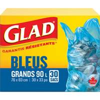 Sacs de recyclage 45 L, R&eacute;gulier, 30" la x 33" lo, Bleu Consource