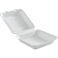 Compostable Hinged Food Containers, Bagasse, Square Consource