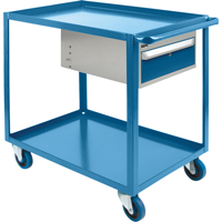 Heavy Duty Shelf Cart with Drawer, 1200 lbs. Capacity, Steel, 24" x W, 36" x H, 39" D, Rubber Wheels, All-Welded, 1 Drawers Consource