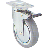 Zinc Plated Caster, Swivel with Brake, 4" (101.6 mm), Rubber, 200 lbs. (91 kg.) Consource