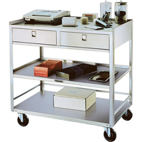 Supports en acier inoxydable pour &eacute;quipement, 300 lb Capacit&eacute;, Acier inoxydable, 20"/20-1/8" x la, 35" x ha, 37"/36-3/8" p, D&eacute;mont&eacute;, 2 tirroirs Consource