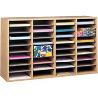 Adjustable Compartment Literature Organizer, Stationary, 36 Slots, Wood, 39-1/4" W x 11-3/4" D x 24" H Consource