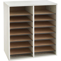 Adjustable Compartment Literature Organizer, Stationary, 16 Slots, Wood, 19-1/2" W x 11-3/4" D x 21" H Consource