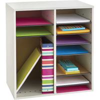 Adjustable Compartment Literature Organizer, Stationary, 16 Slots, Wood, 19-1/2" W x 11-3/4" D x 21" H Consource
