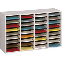 Adjustable Compartment Literature Organizer, Stationary, 36 Slots, Wood, 39-1/4" W x 11-3/4" D x 24" H Consource