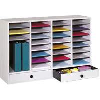 Adjustable Compartment Literature Organizer, Stationary, 34 Slots, Wood, 39-1/4" W x 11-3/4" D x 25-1/4" H Consource