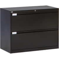 Lateral Filing Cabinet, Steel, 2 Drawers, 36" W x 18" D x 27-7/8" H, Black Consource