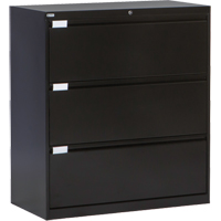 Lateral Filing Cabinet, Steel, 3 Drawers, 36" W x 18" D x 40-1/16" H, Black Consource