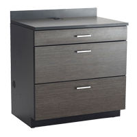 Modular Base Cabinet, 3 Drawers, 36" W x 25" D x 39" H, Asian Night/Black Consource