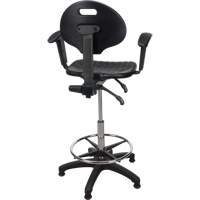Heavy-Duty Ergonomic Stool with Adjustable Arm Rests, Stationary, Adjustable, 39" - 48", Polyurethane Seat, Black Consource