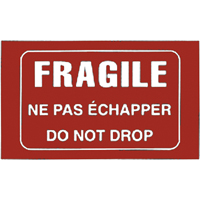 &eacute;tiquettes pour traitement sp&eacute;cial bilingues Fragile, 5" lo x 3" la, Blanc/rouge Consource