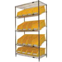 Slanted Wire Shelf with Bins, 5 Tiers, 36" W x 63" H x 18" D Consource