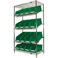 Slanted Wire Shelf with Bins, 5 Tiers, 36" W x 63" H x 18" D Consource